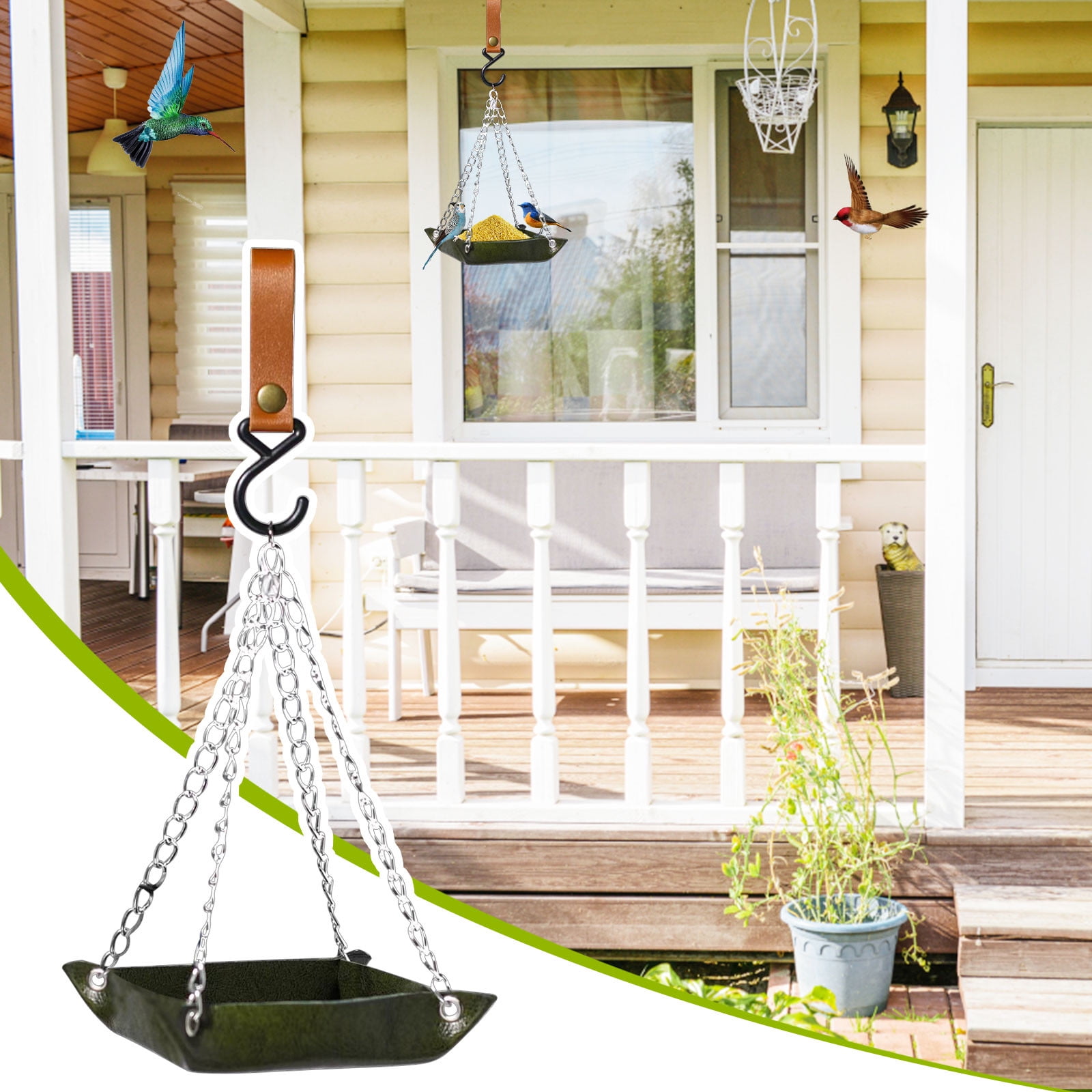 QISIWOLE Hanging Bird Feeder Tray Metal Mesh Seed Tray Platform Bird