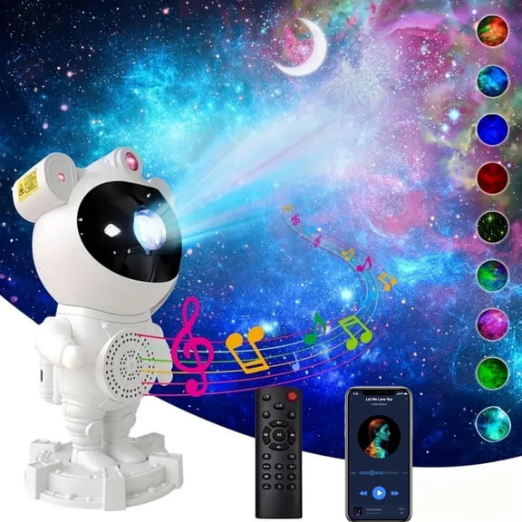 QXWPBV Astronaut Galaxy Projector With Bluetooth Speaker, White Noise, Timer And Remote, Nebula And Star Light, White