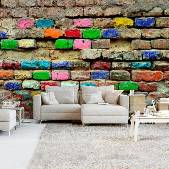 Tiptophomedecor Peel and Stick Wallpaper Wall Mural - Colourful Old Bricks - Removable Wall Decals