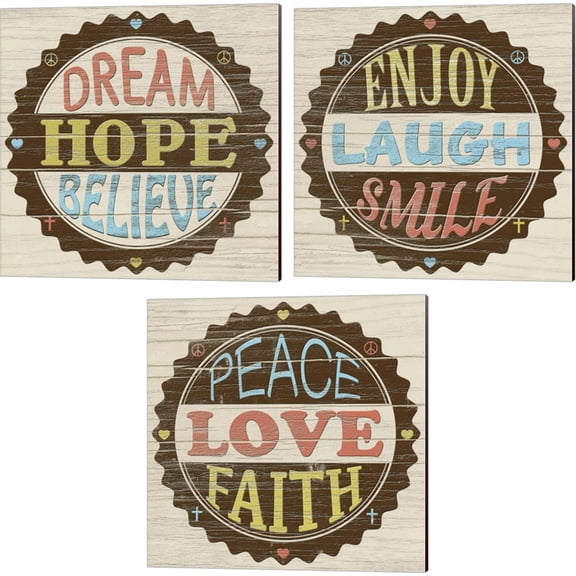 Great Art Now Seal of Hope, Love & Laughter by Alonzo Saunders 3 Piece Canvas Art Set Each 14W x 14H