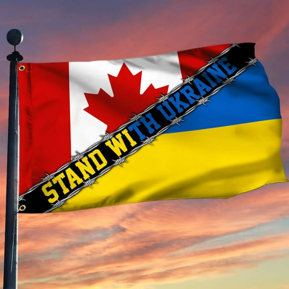 Flagwix Stand With Ukraine, Canada Ukraine Grommet Flag THB3781GFv1 - 4x6 ft., With Flag Pole Rings