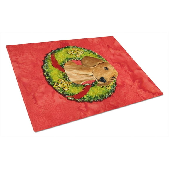 Dachshund Cristmas Wreath Glass Cutting Board Large