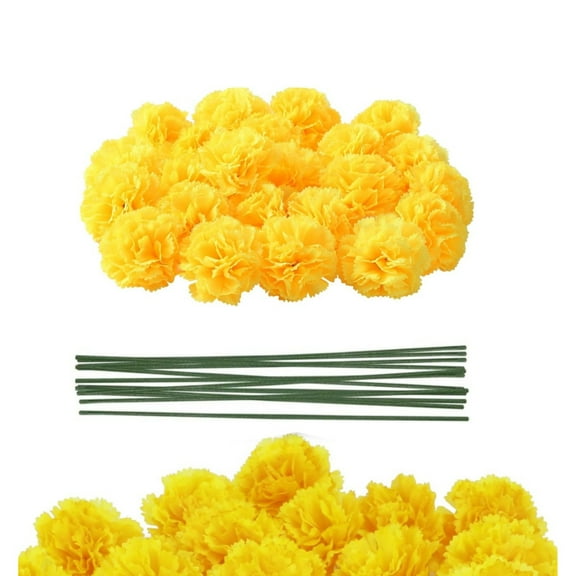 2.4x1.6in Silk Marigold,Portable Yellow Silk Flowers,QZS Portable Marigold Flowers Heads for Home,Pack of 60 Crafts Decoration for Festival