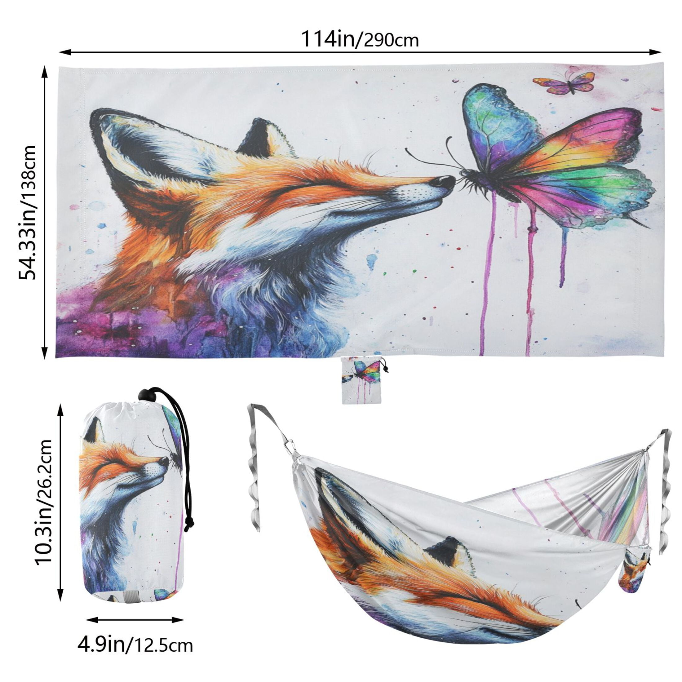 Hammock Camping Hammock Nylon Portable Hammock Travel Camping Hammock Colorful Fox and Butterflies