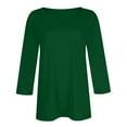 thumbnail image 4 of DENGDENG Ladies Dressy Tops 3/4 Sleeve Casual V Neck Tshirts Solid Color Summer Elbow Sleeve Tunics Petite Three Quarter Length Shirts Fashion 2025 Pullover Top Dark Green L, 4 of 5