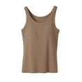 thumbnail image 3 of Jinhomg Women's Tank Top Casual Sleeveless Summer Shirts Slim Fit Comfy Crew Neck Camis Built in Bra Padded Yoga Athletic Tshirts Khaki M, 3 of 5