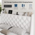 thumbnail image 4 of Galnfu Queen Bed Frame with 4 Storage Drawers, Giant Upholstered Wingback Headboard, Fast Charging Station, No Box Spring Needed, Noise-Free,White, 4 of 8