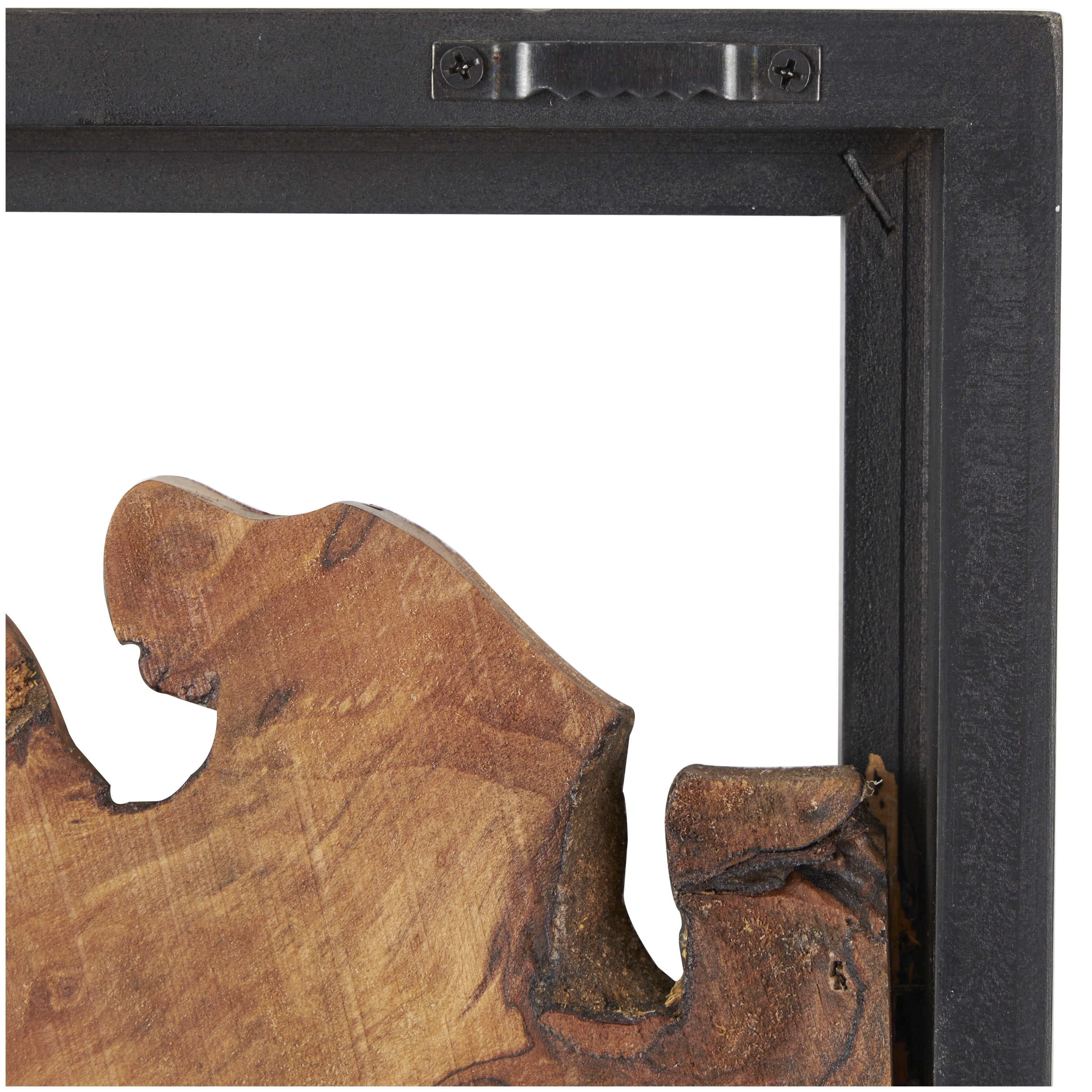 DecMode Brown Wood Handmade Live Edge Wood Slab Abstract Wall Decor with Black Frame