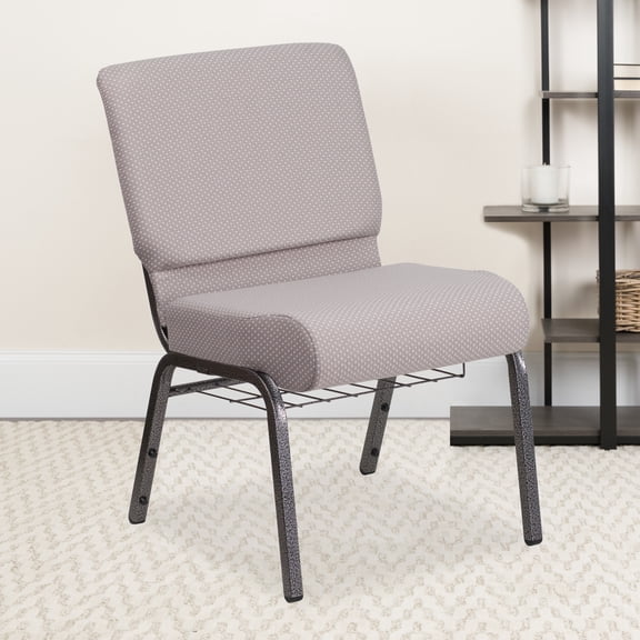 Emma Oliver 21"W Church Chair, Gray Dot Fabric Book Rack/Silver Vein Frame