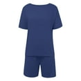 thumbnail image 4 of Riforla Women's Summer Fashion Casual Two Piece Outfits Crew Neck Short Sleeve Shirts and High Waist Shorts Sets Elegant Women's Sets Blue M, 4 of 5