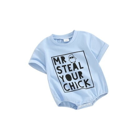 

Co.MMehjri Baby Romper Short Sleeve Crew Neck Letters Chick Print Summer Bodysuit Easter Clothes for Girls Boys
