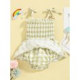 thumbnail image 3 of Seyurigaoka Infant Girl's Summer Romper Dress, Spaghetti Strap Tie-Up Sleeveless Ruched Plaid Printed One Piece, 3 of 9