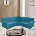 thumbnail image 3 of TOPCHANCES 3-Piece L Shape Sofa Slipcover, Sectional Couch Cover with a Middle Console, 5 Seat Velvet Corner Sofa Cover, Blue, 3 of 9