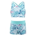 thumbnail image 3 of DPOIS Kids Girls 2 Pieces Swimsuit Crisscross Back Bra Top with Boyshorts Tankini Bathing Suits Turquoise 6, 3 of 7