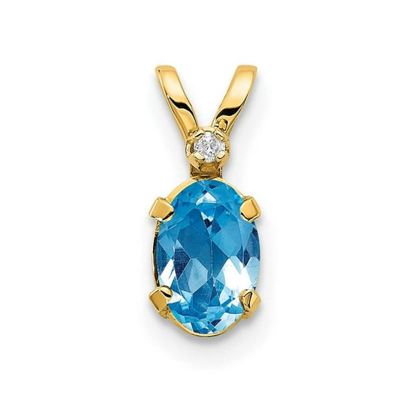 Finest Gold 14K Yellow Gold Diamond & Blue Topaz Birthstone Pendant