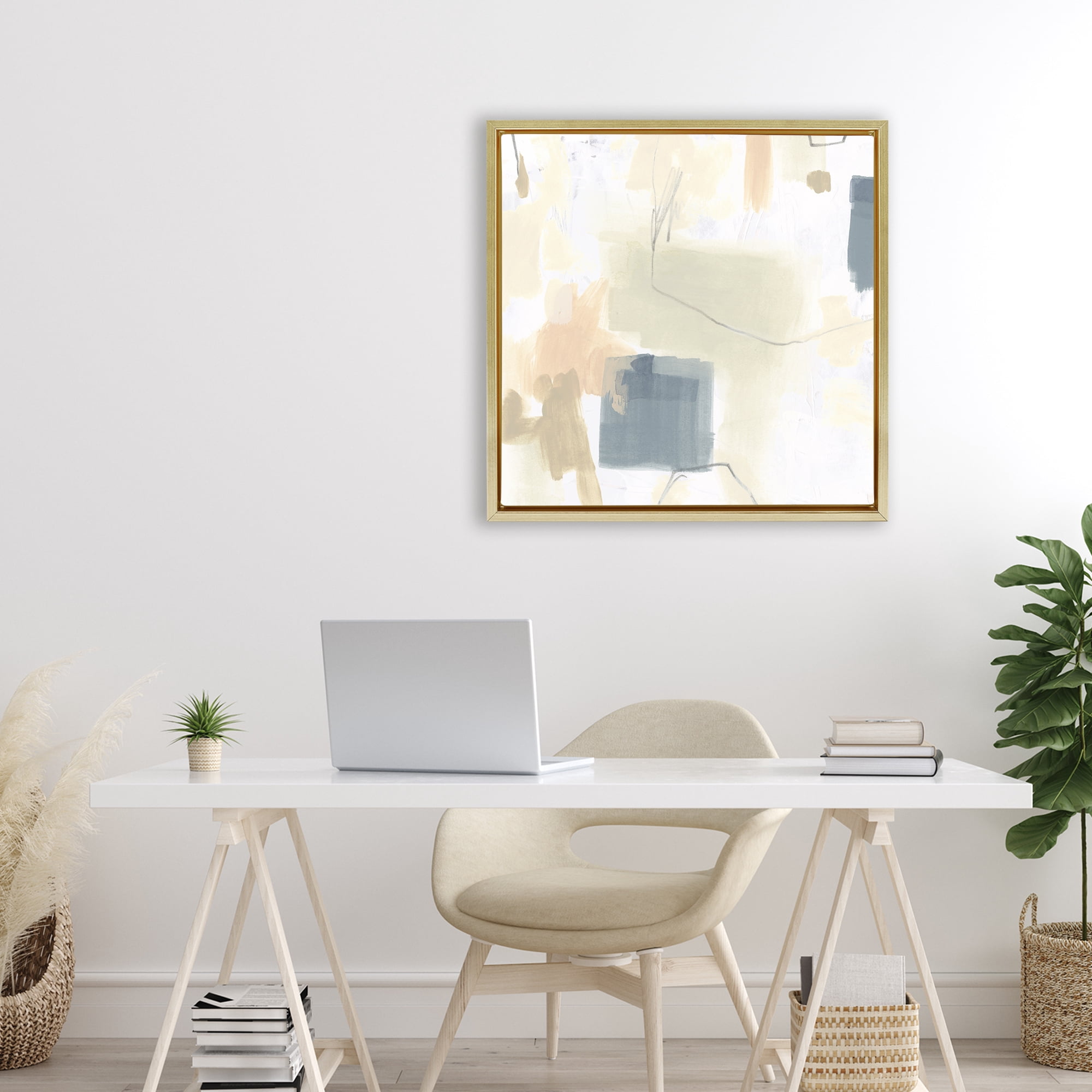 Stupell Industries Minimal Plaster Line Gold Framed Floater Canvas Wall Art, design by June Erica Vess