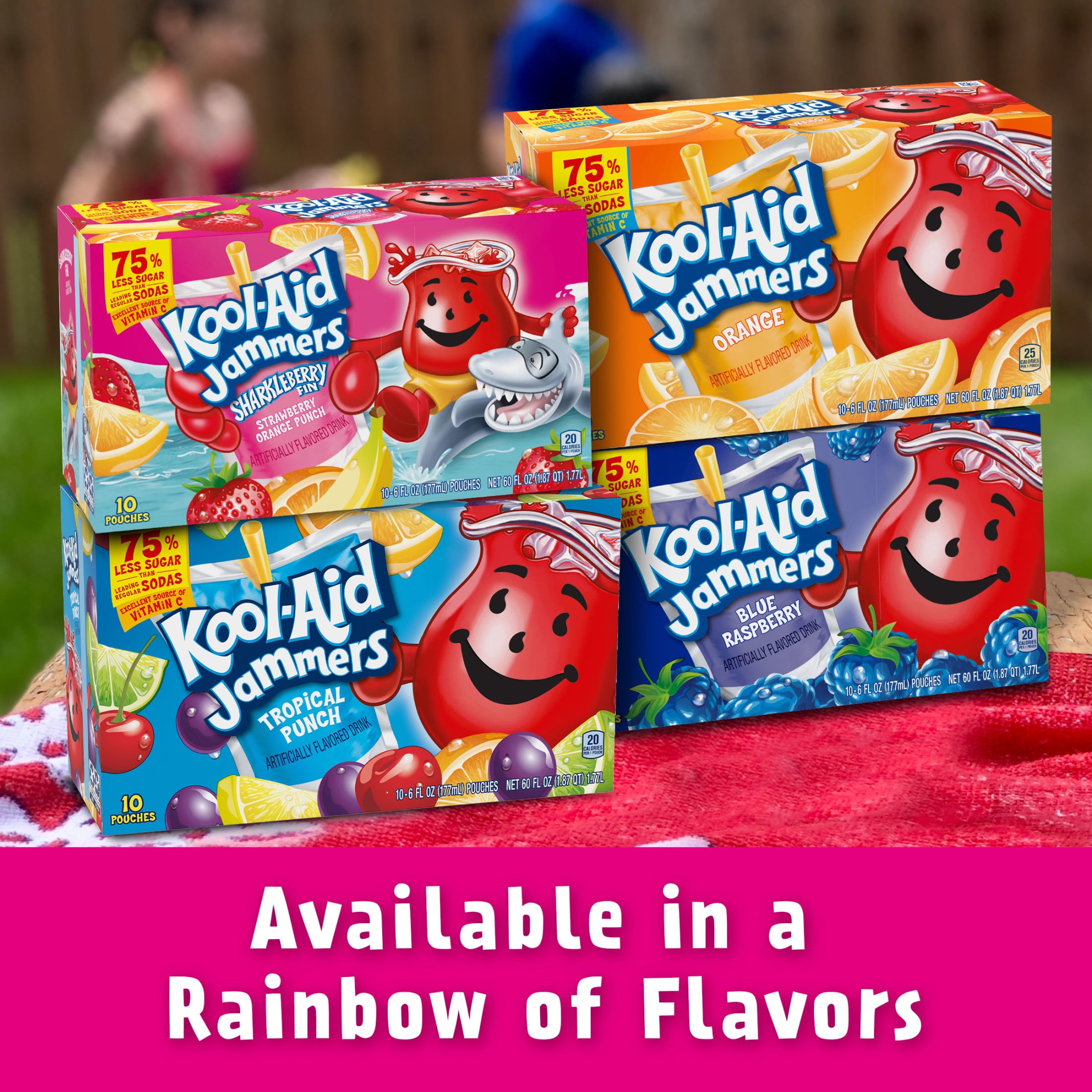 (4 pack) Kool-Aid Jammers Sharkleberry Fin Strawberry Orange Punch Flavored Drink, 10 ct Box, 6 fl oz Pouches