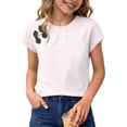 thumbnail image 3 of Zpanxa Girls Shirts, Girls Summer Tops Kids Summer Solid Color Short Sleeve Round Neck T-shirt Top Kids White 7 Years, 3 of 8