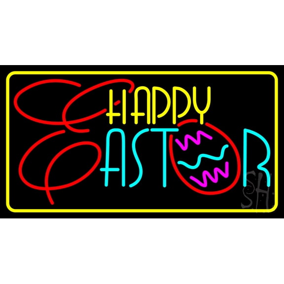 Happy Easter 1 LED Neon Sign 13 x 24 - inches, Clear Edge Cut Acrylic Backing, with Dimmer - Bright and Premium built indoor LED Neon Sign for special occasion decor.