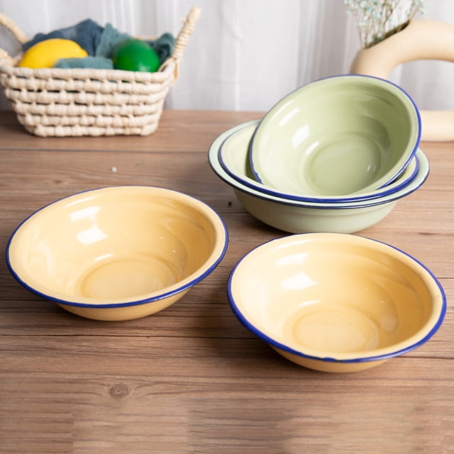 Bowl Durable Vintage Enamel Multifunctional Soup Plate for Kitchen