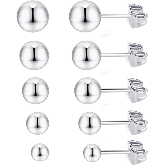YMCSTONEMA 6 Pairs Surgical Stainless Steel Round Ball Stud Earrings Set For Women Men 3-7Mm[Z4682]