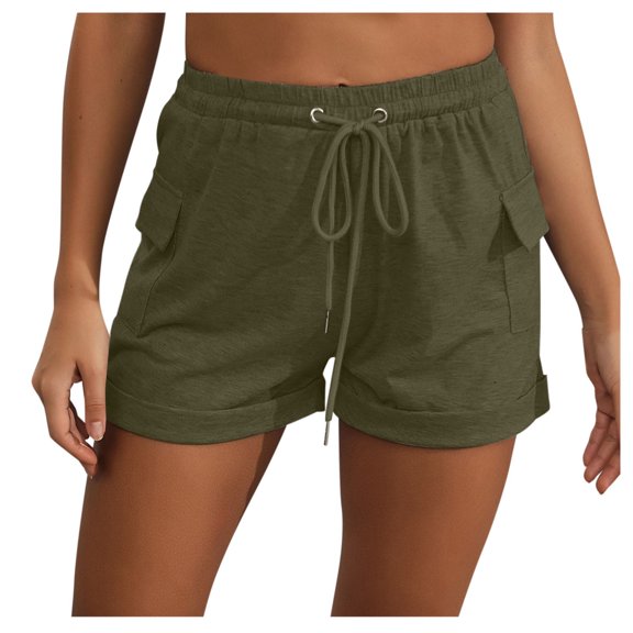 Sngxgn Womens Shorts Casual Elastic High Waisted Wide Leg Shorts Knee Length Summer Shorts with Pockets(Green,XL)