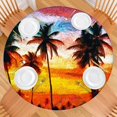 thumbnail image 2 of Round Tablecloth Fitted Elastic Table Cover with Vibrant Tropical Beach Sunset and Boho Prints, Waterproof Vinyl with Backing, Perfect for Indoor and Outdoor Dining, 2 of 3