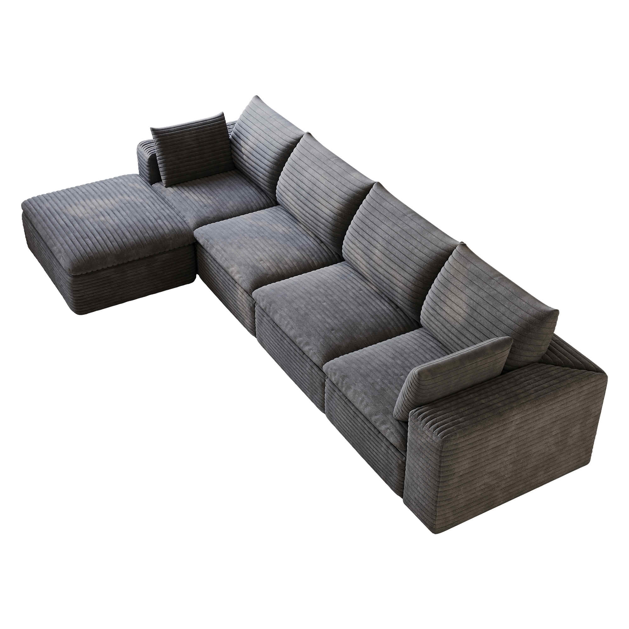 MAYEERTY 134 Inch Cloud Modular Sofa, Corduroy Deep‑Seat Couch with Double‑Layer Removable Cushions, No‑Assembly DIY Combination Sponge Sofa for Living Room Bedroom Conference Room Apartment