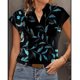 thumbnail image 2 of Camisa de manga corta para mujer, camisa con cuello en V, camisa estampada de moda, Top informal suelto de verano, negro XL, 2 of 4