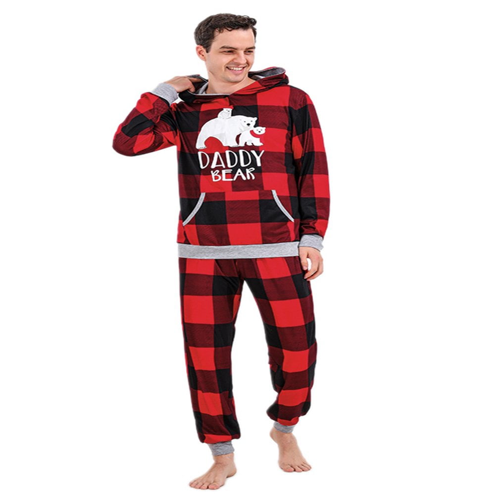 Christmas Pajamas Family Matching Pjs Set Bear Pullover Hoodie Sweatshirt Plaid Pants