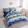 thumbnail image 2 of Manfei Cartoon Cars 7-Piece King Bedding,Cute Trees Print King Bed in a Bag,Blue,Navy Blue Reversible, 2 of 7