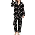 thumbnail image 2 of Bibifish Womens Pajama Sets Black Pink Bow Heart Pattern Long Sleeve Button Down Top With Wide Leg Pant Trendy Stylish Sleepwear Sets, 2 of 5