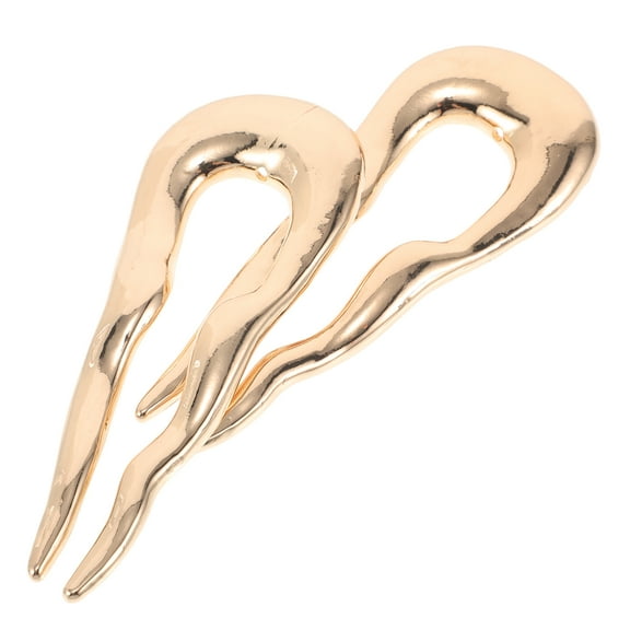 ELAYARD Set of 2 Wavy U-Shaped Hair Pins for Bun Styling, Golden Zinc Alloy Hair Accessories for Women