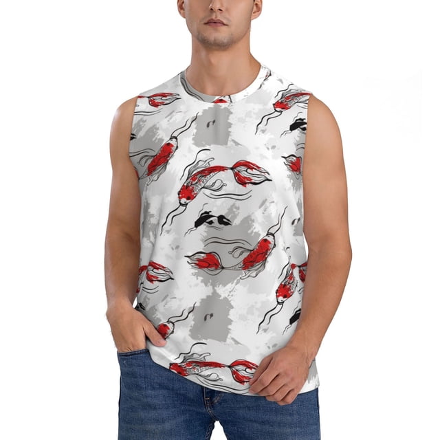 Fotbe Koi Fish Men's Camiseta sin Mangas Estampada para Hombres, Playera Casual para Gimnasio, Entrenamiento, Playa-XX-Large