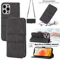 Dteck For iPhone 12 Pro Max,Shockproof Wallet Flip Leather Card Holder Stand Adjustable Shoulder Strap Phone Case Cover,Black