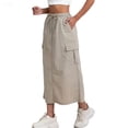 thumbnail image 2 of Cargo Skirt for Women Casual High Waisted Straight Maxi Skirt Comfy A-Line Long Skirt Trendy Summer Work Skirts Khaki M, 2 of 5