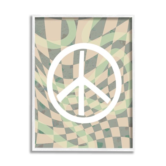 Stupell Industries Retro Peace Symbol Abstract Painting White Framed Art Print Wall Art, 11 x 14