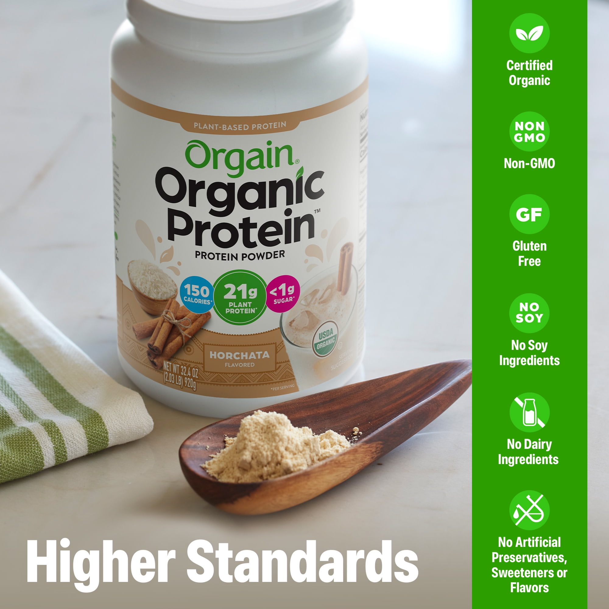 Orgain Organic Vegan 21g Protein Powder, Plant Based, Horchata 2.03lb