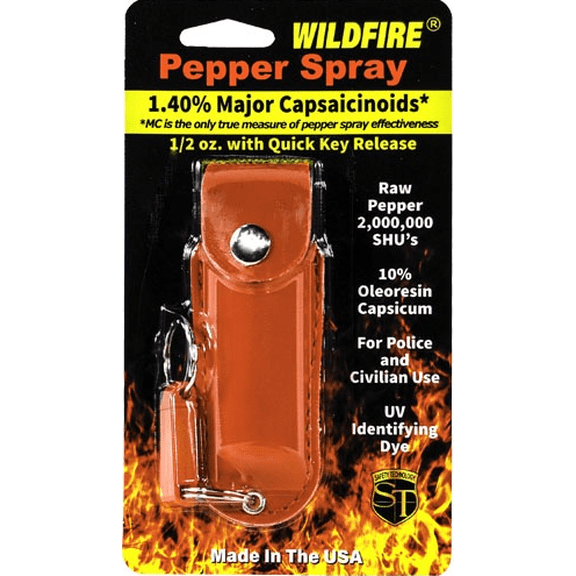 Wildfire 1.4% Mc 1/2 Oz Pepper Spray Leatherette Holster And Quick Release Keychain Red
