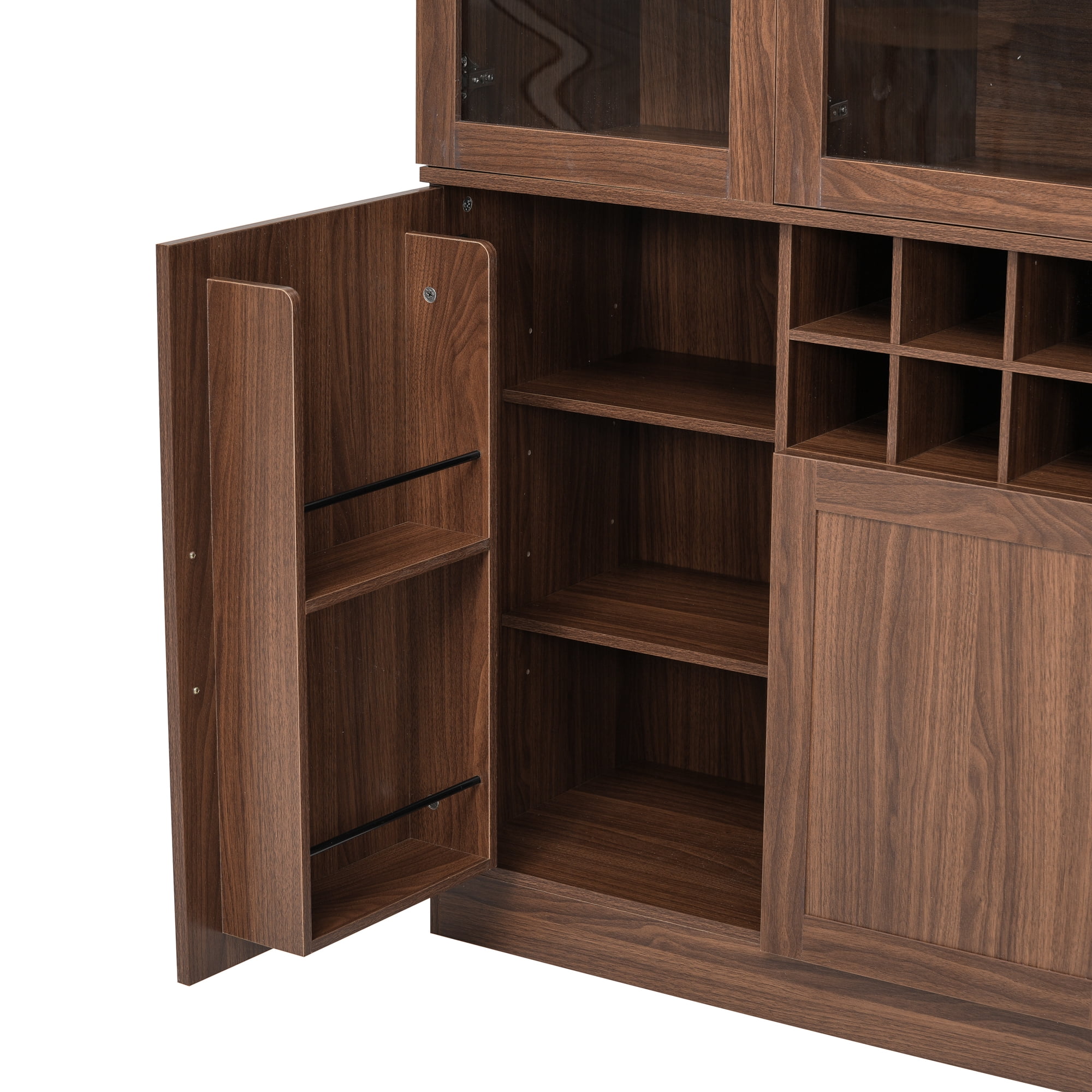 Euroco 70" Tall Wine Bar Cabinet with Glass Doors,Modern Coffee Liquor Cabinet with Removable 14-Bottle Wine Rack & Built-in Door Shelves,Large Pantry Cabinet for for Kitchen Dining Room,Walnut