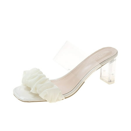 

YanHoo Clear Heels for Women Dressy Low Block Chunky Sandals Transparent Strap Block Chunky Square Heel Sandals Open Toe Slip On Sandals