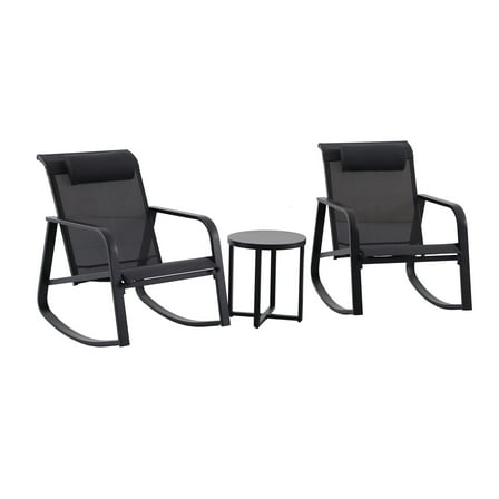 Mainstays Dashwood Steel 3-Piece Rocker Outdoor Chat Set, Black