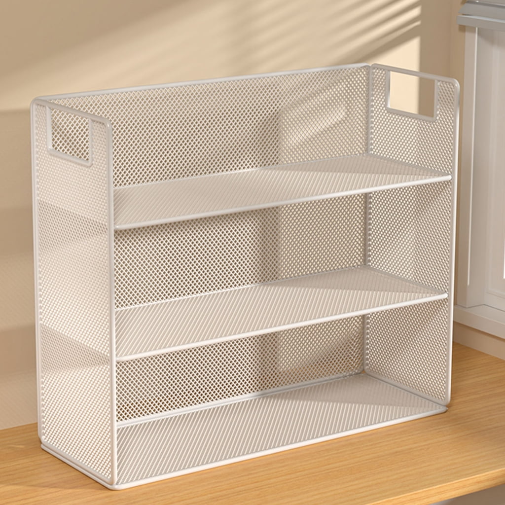 YongCo Desktop Organizers Multi Tiered Display Shelf Rack Metal Mesh Desk File Organizers Multipurpose Bookshelf Storage Rack