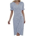 thumbnail image 1 of XDZJLR Robes pour Femmes Imprimé Midi avec Manches Bouffantes et Ourlet Robe Col en V, 1 of 5