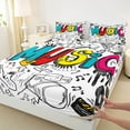 thumbnail image 3 of jejeloiu Music Theme Bed Sheets,Colorful Hippie Graffiti King Sheets,Musical Instruments Pattern Sheet Set For Kids,Ultra Soft Home Decor,4-Piece, 3 of 7