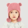 thumbnail image 2 of SuTry Boys Girls Knitted Beanie Hat Warm Ear Protection Cute Bear Ears Double Pom Poms Winter Soft Cozy Comfortable Hat(Pink,5-7 Years), 2 of 5