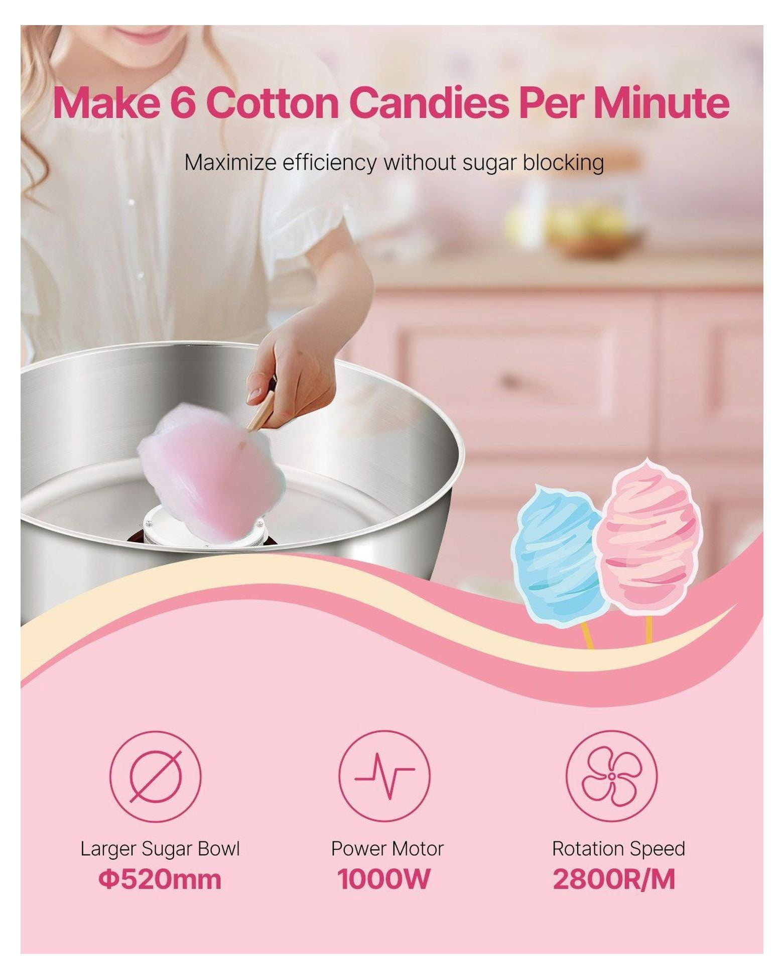 Cotton Candy Machine Commercial 1000W Floss Maker for Parties - Red