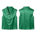 thumbnail image 7 of Yrmaups Loose Fit Sleeveless Button Down Blouse for Women, Plus Size Casual Satin Top, Soft Flowy Tunic for Travel Office Home Daily Wear, Green XL, 7 of 7