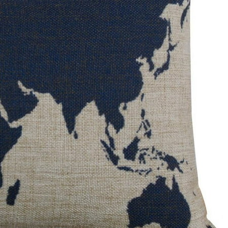 

Burlap Linen Dark Blue World Map Decorative Cushion Cover Pillow Case Gift