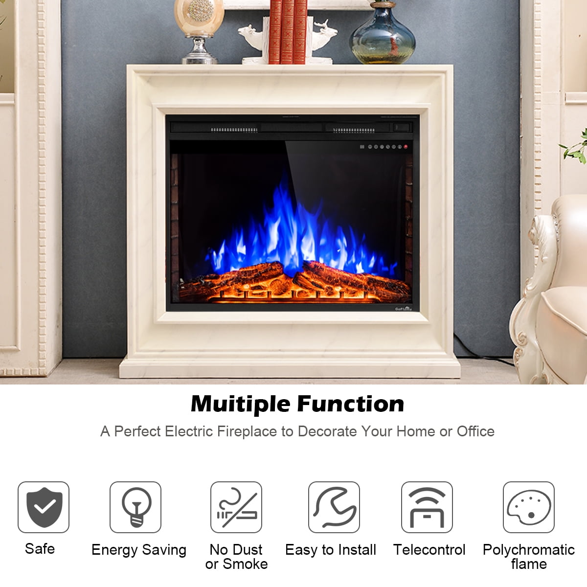 Goflame 36 750w 1500w Fireplace Heater Electric Embedded Insert